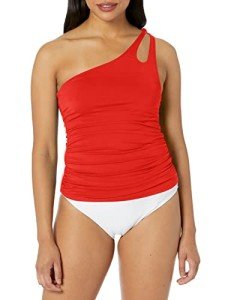 La Blanca Womens Island Goddess One Shoulder Keyhole Tankini Swimsuit Fashion Bikini Tops, Cherry, 8 US