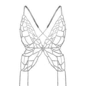 Florry Sexy Rhinestone Body Chain Bra Silver Butterfly Hollow Out Top Beach Bikini Fashion Body Chains Jewelry for Women and Girls