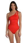 La Blanca Womens Island Goddess One Shoulder Keyhole Tankini Swimsuit Fashion Bikini Tops, Cherry, 8 US