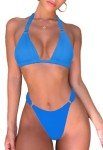 Ayakan Women's Blue Bikini Cute Bikinis Sets Halter Textured Triangle Swimsuit O-Ring Push Up Swimwear Fashion Beach Wear(Blue,S)