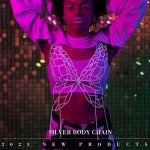 Florry Sexy Rhinestone Body Chain Bra Silver Butterfly Hollow Out Top Beach Bikini Fashion Body Chains Jewelry for Women and Girls