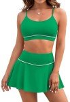 Pink Queen Women's Summer Trendy 2 Piece Bathing Suits Retro Boyshort Skirt Swimsuit Empire Waist Bikini with Bottom Fashion Pool Party Swimwear Veronese Green XL