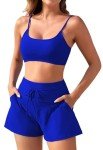 Pink Queen Women's Summer Trendy 2 Piece Bathing Suits Retro Boyshort Swimsuit Empire Waist Bikini with Bottom Fashion Pool Party Swimwear with Pockets Sapphire Blue L