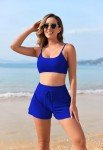 Pink Queen Women's Summer Trendy 2 Piece Bathing Suits Retro Boyshort Swimsuit Empire Waist Bikini with Bottom Fashion Pool Party Swimwear with Pockets Sapphire Blue L