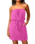 Pinup Fashion Bikini Cover Ups Women Pink Terrycloth Tube Top Coverup Dress S-XL