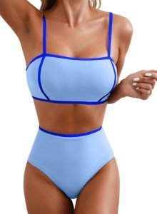 Herseas Women's Bikini Sets Contrast Stripes Square Neck 2 Pieces Swimsuit Padded Bathing Suit Blue Fashion Cruise Outfits