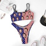 DIYKST Women Swimsuit Stripe Bikini with Face Personalized Bathing Suit (Fashion, Low Rise, V-Neck, Padded, Non-Adjustable Strap, XS-5XL)