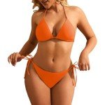 HISAGUHE Women Sexy Tie Rope Bikini Set 2 Piece Swimsuit Fashion Bathing Suit Swim Wear(Orange,M)