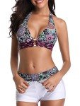 Century Star Women's Two Piece Swimsuit Halter Printed Top with Boyshort Bottoms Bikini Fashion Bathing Suit Floral Print X-Large (fits like US 10-12)