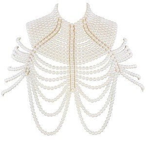 BOCAR Pearl Body Chain for Women Fashion Shoulder Necklaces Bra Sexy Bikini Body Chain Body for Women,party, Wedding, Photo Shoot, Adjustable Pearl Body Jewelry(BC-001-White)