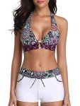 Century Star Women's Two Piece Swimsuit Halter Printed Top with Boyshort Bottoms Bikini Fashion Bathing Suit Floral Print X-Large (fits like US 10-12)