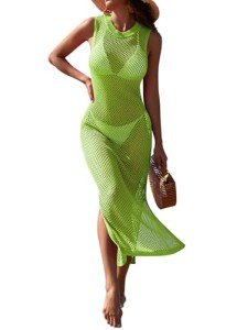 Pink Queen Crochet Beach Cover Up Women Hollow Out Sleeveless Summer Fashion Swimsuit Cover Ups Bikini Beachwear Dress 2025 Fruit Green S