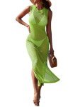 Pink Queen Crochet Beach Cover Up Women Hollow Out Sleeveless Summer Fashion Swimsuit Cover Ups Bikini Beachwear Dress 2025 Fruit Green S
