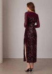 Wine Red Sequin Long Sleeve Maxi Dress