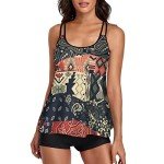 Aiyoolee Fashion Tankini Swimsuits for Women Two Piece Bathing Suits Tank Tops with Bikini Bottoms, Loose Fit Tummy Control Swimming Suits, Bandana Paisley and Native American Motifs Pattern