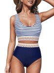 Dokotoo Bathing Suit for Women Tummy Control Fashion Floral Print Sexy Swimsuit Scoop Neck Sleeveless High Waisted Bikini Sets for Women,Blue Medium