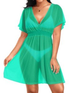 Pinup Fashion Green Cover Ups Swimwear Women See Through Casual Bikini Beachwear S-XL