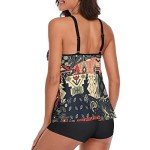 Aiyoolee Fashion Tankini Swimsuits for Women Two Piece Bathing Suits Tank Tops with Bikini Bottoms, Loose Fit Tummy Control Swimming Suits, Bandana Paisley and Native American Motifs Pattern