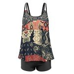 Aiyoolee Fashion Tankini Swimsuits for Women Two Piece Bathing Suits Tank Tops with Bikini Bottoms, Loose Fit Tummy Control Swimming Suits, Bandana Paisley and Native American Motifs Pattern