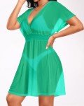 Pinup Fashion Green Cover Ups Swimwear Women See Through Casual Bikini Beachwear S-XL