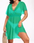 Pinup Fashion Green Cover Ups Swimwear Women See Through Casual Bikini Beachwear S-XL