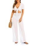 Pinup Fashion Bathing Suit Cover Up Pants White Cover Ups Swimwear Women See Through Sheer Mesh Pants Beach Swimsuit Bikini Cover up