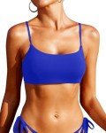 Pinup Fashion Womens Scoop Neck Bikini Tops Adjustable Spaghetti Straps Bathing Suit Padded Swimsuit Sports Bra Swim Top Only Royal Blue