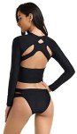 Womens UPF 50+ Swimsuits Long Sleeve Crop Top High Waisted Bikini Set Fashion Summer Rash Guard Bathing Surfing Swimwear Quick Dry Tankini Suit