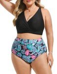 Hanna Nikole Fashion High Waisted Tummy Control Bikini Sets for Women Cashew Florals Bikini L
