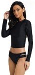Womens UPF 50+ Swimsuits Long Sleeve Crop Top High Waisted Bikini Set Fashion Summer Rash Guard Bathing Surfing Swimwear Quick Dry Tankini Suit