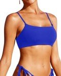 Pinup Fashion Womens Scoop Neck Bikini Tops Adjustable Spaghetti Straps Bathing Suit Padded Swimsuit Sports Bra Swim Top Only Royal Blue