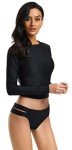 Womens UPF 50+ Swimsuits Long Sleeve Crop Top High Waisted Bikini Set Fashion Summer Rash Guard Bathing Surfing Swimwear Quick Dry Tankini Suit