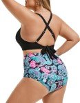 Hanna Nikole Fashion High Waisted Tummy Control Bikini Sets for Women Cashew Florals Bikini L