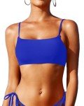 Pinup Fashion Womens Scoop Neck Bikini Tops Adjustable Spaghetti Straps Bathing Suit Padded Swimsuit Sports Bra Swim Top Only Royal Blue