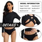 Womens UPF 50+ Swimsuits Long Sleeve Crop Top High Waisted Bikini Set Fashion Summer Rash Guard Bathing Surfing Swimwear Quick Dry Tankini Suit