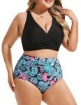 Hanna Nikole Fashion High Waisted Tummy Control Bikini Sets for Women Cashew Florals Bikini L