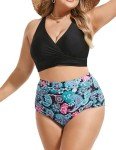 Hanna Nikole Fashion High Waisted Tummy Control Bikini Sets for Women Cashew Florals Bikini L