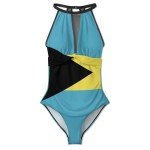 One-Piece Swimsuit Women Fashion Bahamas Flag Beach Bikini Bathing Suits L
