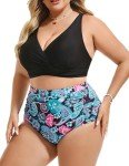 Hanna Nikole Fashion High Waisted Tummy Control Bikini Sets for Women Cashew Florals Bikini L