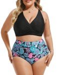 Hanna Nikole Fashion High Waisted Tummy Control Bikini Sets for Women Cashew Florals Bikini L