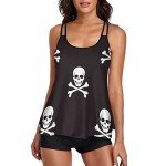 Aiyoolee Fashion Tankini Swimsuits for Women Two Piece Bathing Suits Tank Tops with Bikini Bottoms, Loose Fit Tummy Control Swimming Suits, Sugar Skulls Crossbones