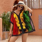 Jdadrh Womens Summer Swimsuit Swimwear Cover up Reggae Rasta Flag Lion King Beach Bikini Coverups Fashion Printing Hollow Out for Women Teen Grils