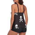 Aiyoolee Fashion Tankini Swimsuits for Women Two Piece Bathing Suits Tank Tops with Bikini Bottoms, Loose Fit Tummy Control Swimming Suits, Sugar Skulls Crossbones