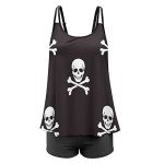 Aiyoolee Fashion Tankini Swimsuits for Women Two Piece Bathing Suits Tank Tops with Bikini Bottoms, Loose Fit Tummy Control Swimming Suits, Sugar Skulls Crossbones