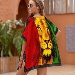 Jdadrh Womens Summer Swimsuit Swimwear Cover up Reggae Rasta Flag Lion King Beach Bikini Coverups Fashion Printing Hollow Out for Women Teen Grils
