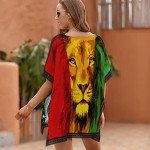 Jdadrh Womens Summer Swimsuit Swimwear Cover up Reggae Rasta Flag Lion King Beach Bikini Coverups Fashion Printing Hollow Out for Women Teen Grils