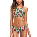 Naanle Women's Vintage Christmas Tree Pattern Fashion Sexy 2 Pcs Halter Padded Push Up Swimsuit Bikini Set