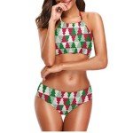 Naanle Women's Vintage Christmas Tree Pattern Fashion Sexy 2 Pcs Halter Padded Push Up Swimsuit Bikini Set