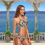Naanle Women's Vintage Christmas Tree Pattern Fashion Sexy 2 Pcs Halter Padded Push Up Swimsuit Bikini Set
