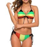 LASWEGA Women's Fashion Caribbean Rasta African Grassland Yellow Red Green Triangle Bikini Sets Swimsuit Bathing Suits,XL